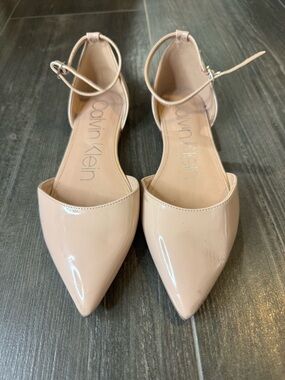 Calvin Klein Women's Blush Patent Pointed-Toe Ankle-Strap Flats